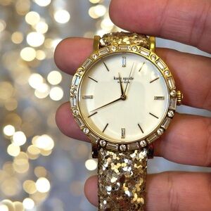 Kate Spade Metro Grand Collection Watch - Genuine Leather Gold Glitter Band